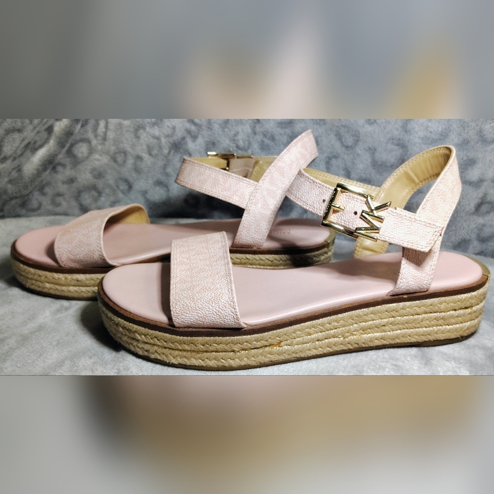 Michael Kors Powder Blush MK Logo Espadrille Platform Sandal Size 8 Womens NWOT - Picture 4 of 10